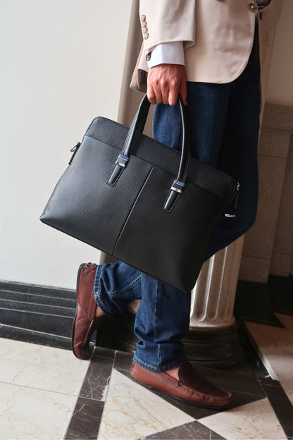 Marcel design genuine cowhide leather slim briefcase with sling