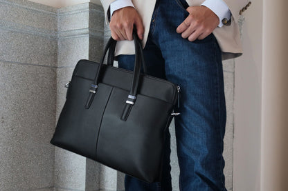 Marcel design genuine cowhide leather slim briefcase with sling