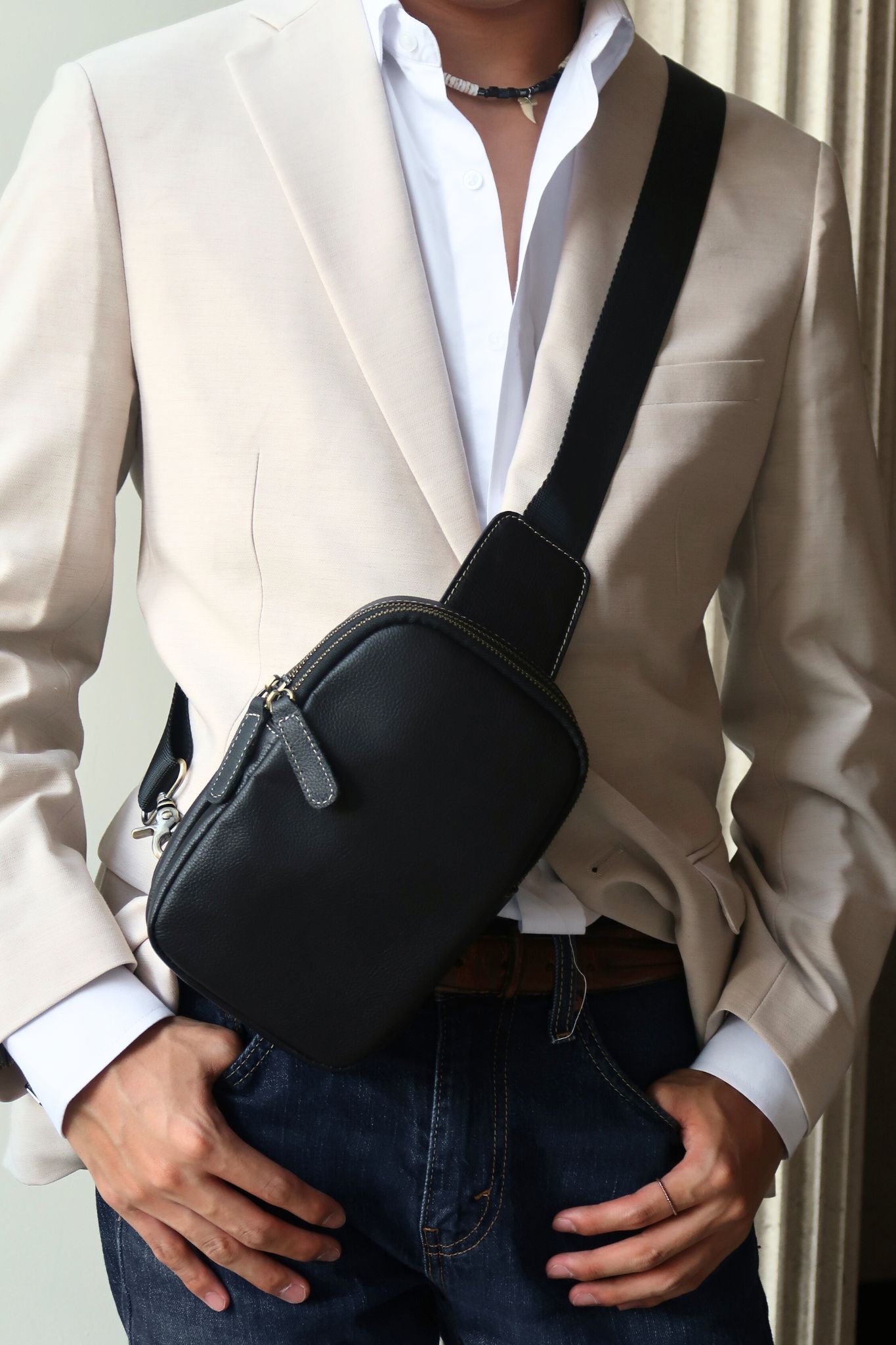 Davel design genuine cowhide leather fanny pack bag