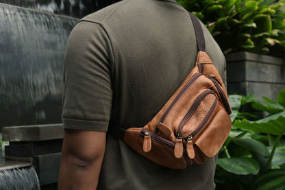Vesny pouch design genuine cowhide leather waist/sling bag