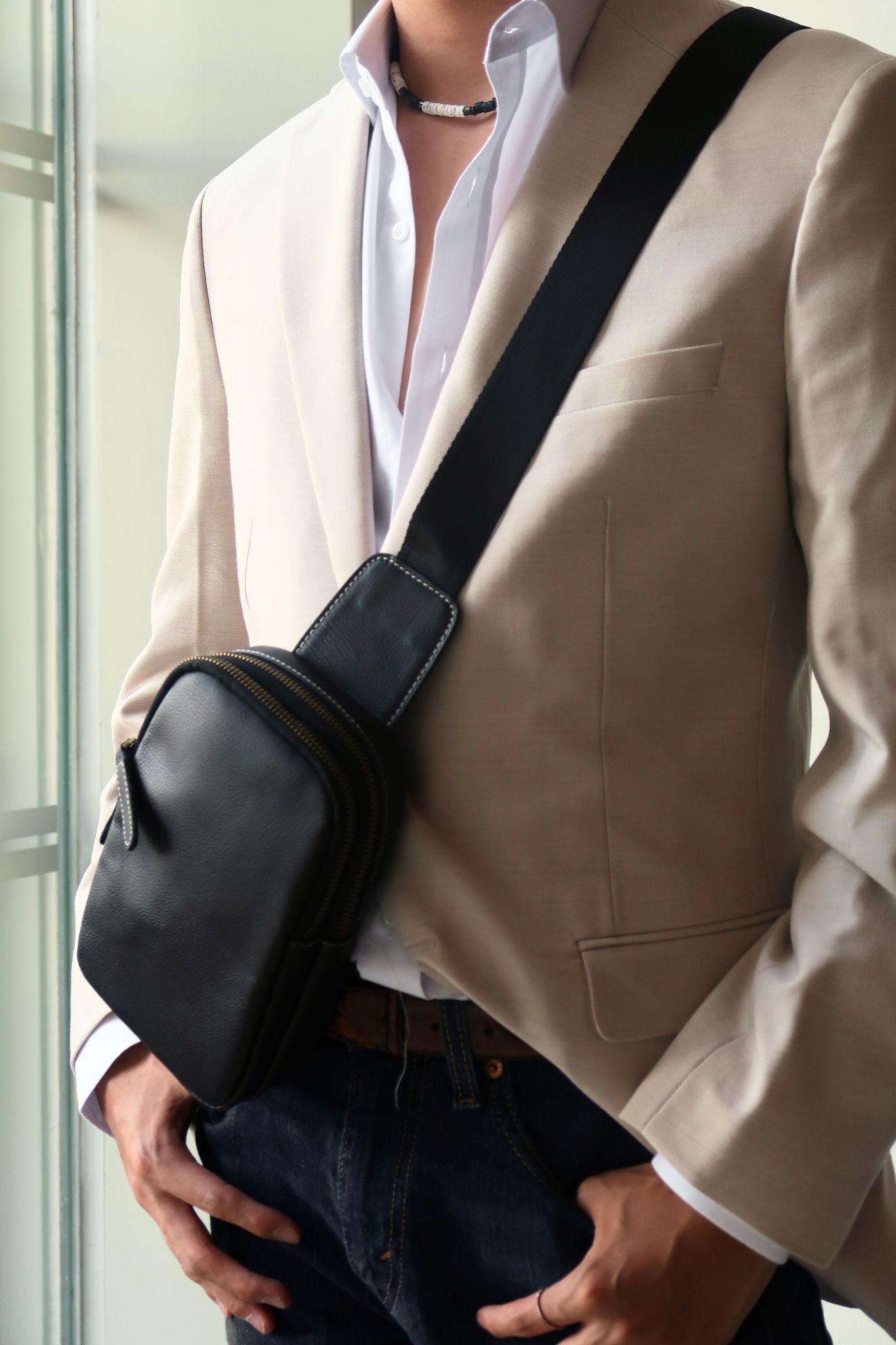 Davel design genuine cowhide leather fanny pack bag