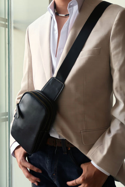 Davel design genuine cowhide leather fanny pack bag