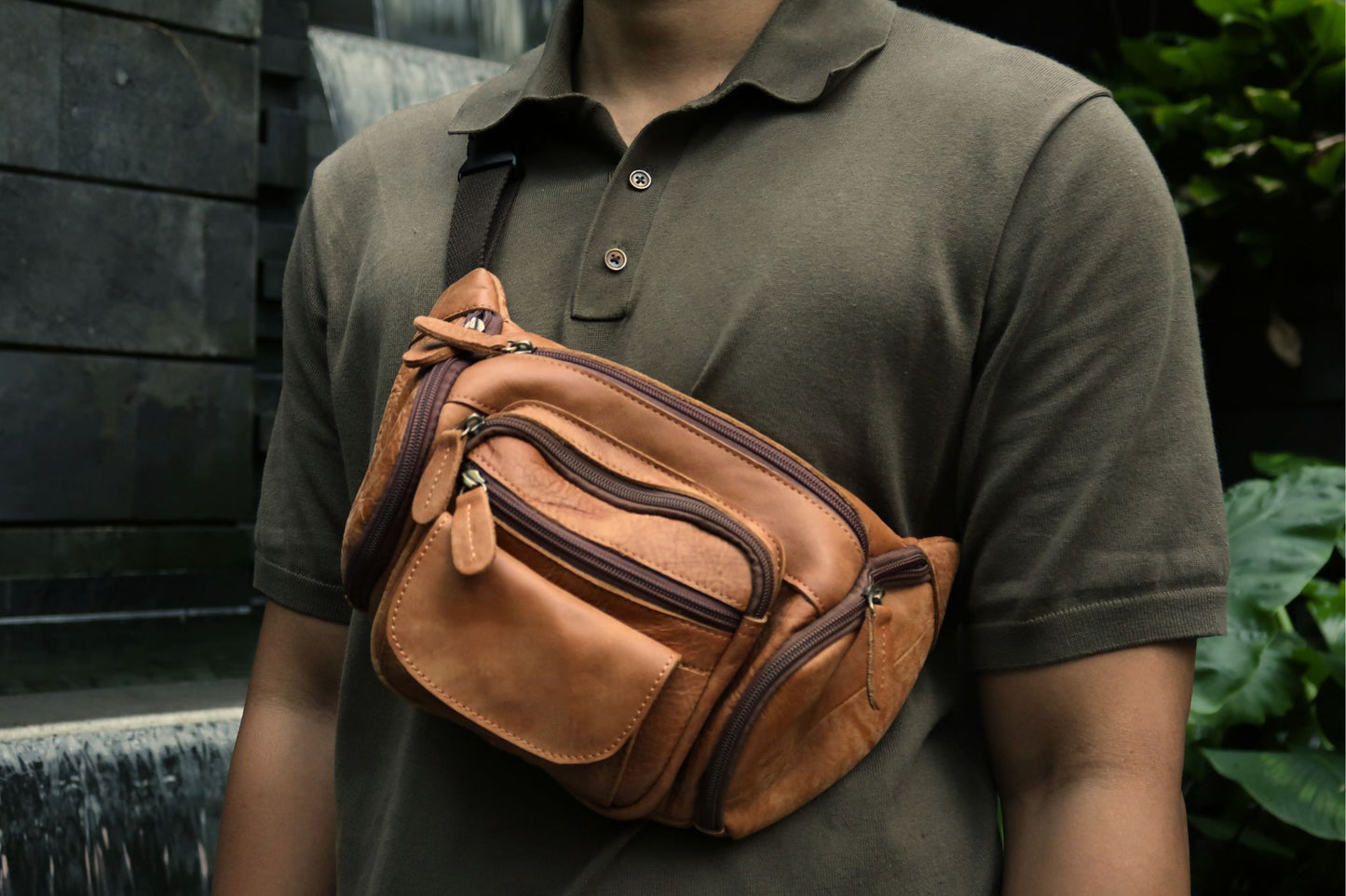 Vesny pouch design genuine cowhide leather waist/sling bag