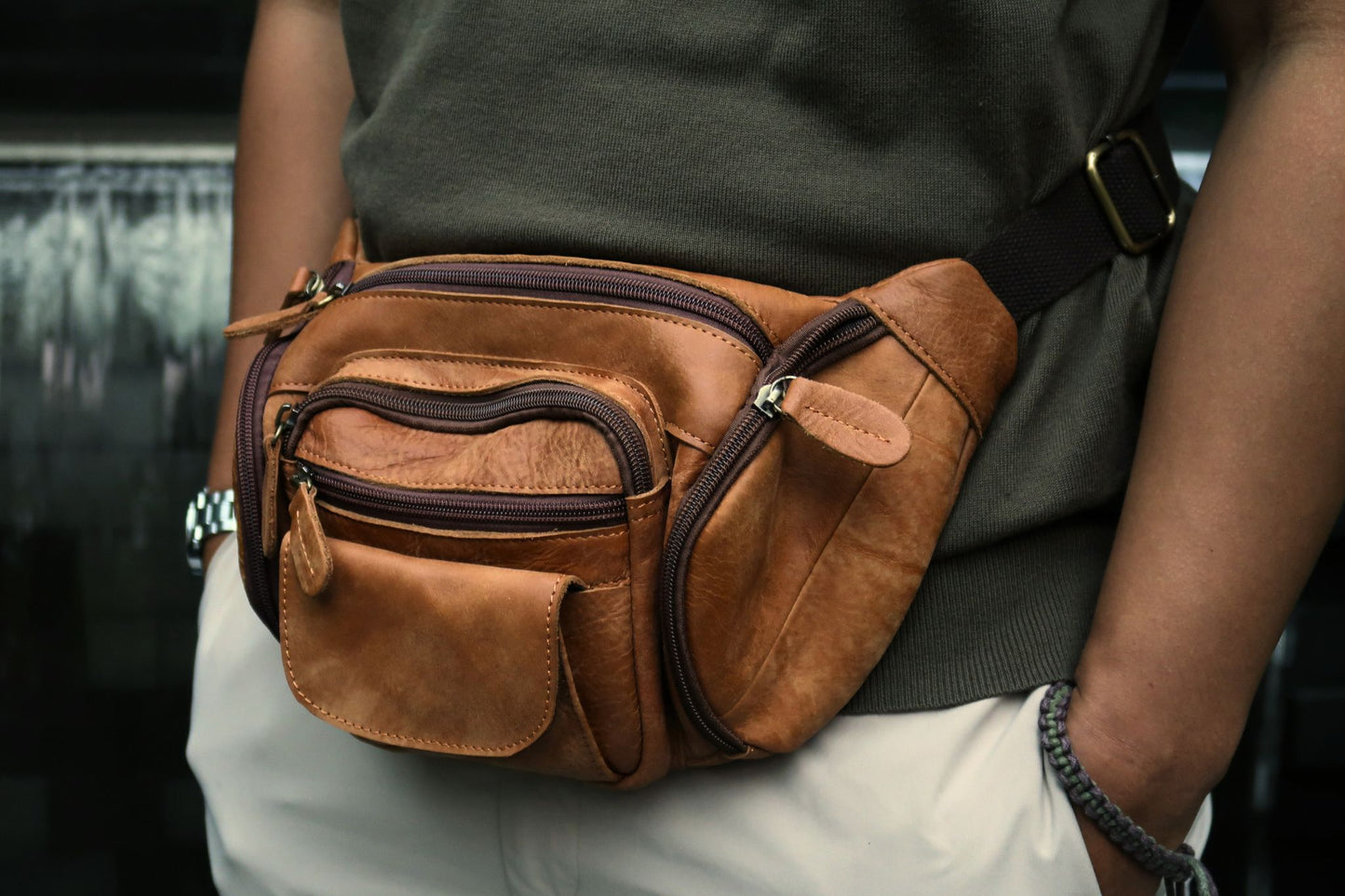 Vesny pouch design genuine cowhide leather waist/sling bag