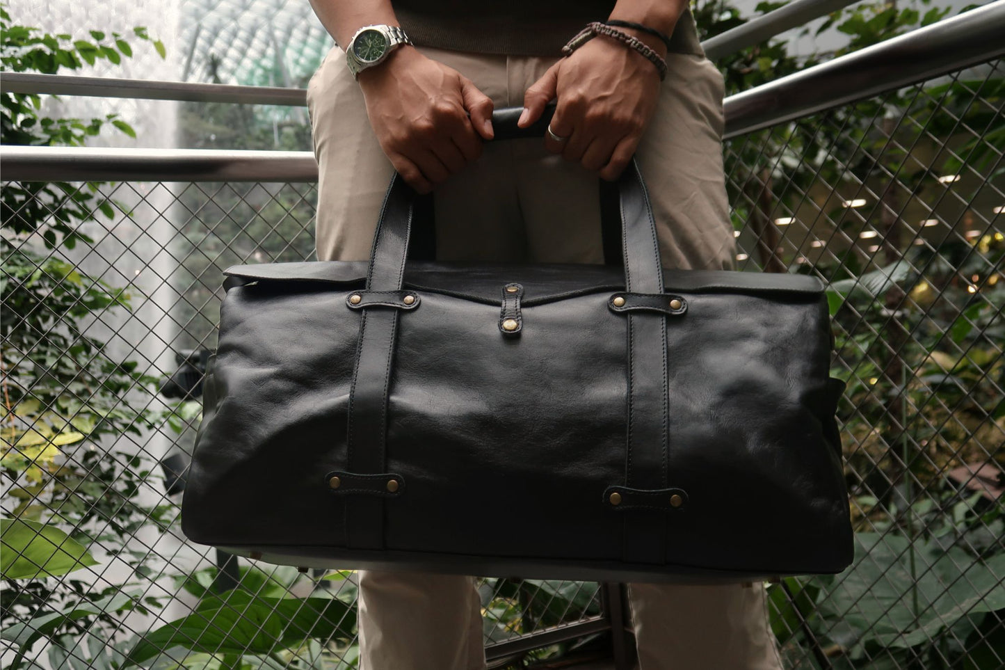 Vintage design genuine cowhide leather duffel travel bag