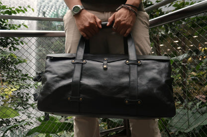 Vintage design genuine cowhide leather duffel travel bag