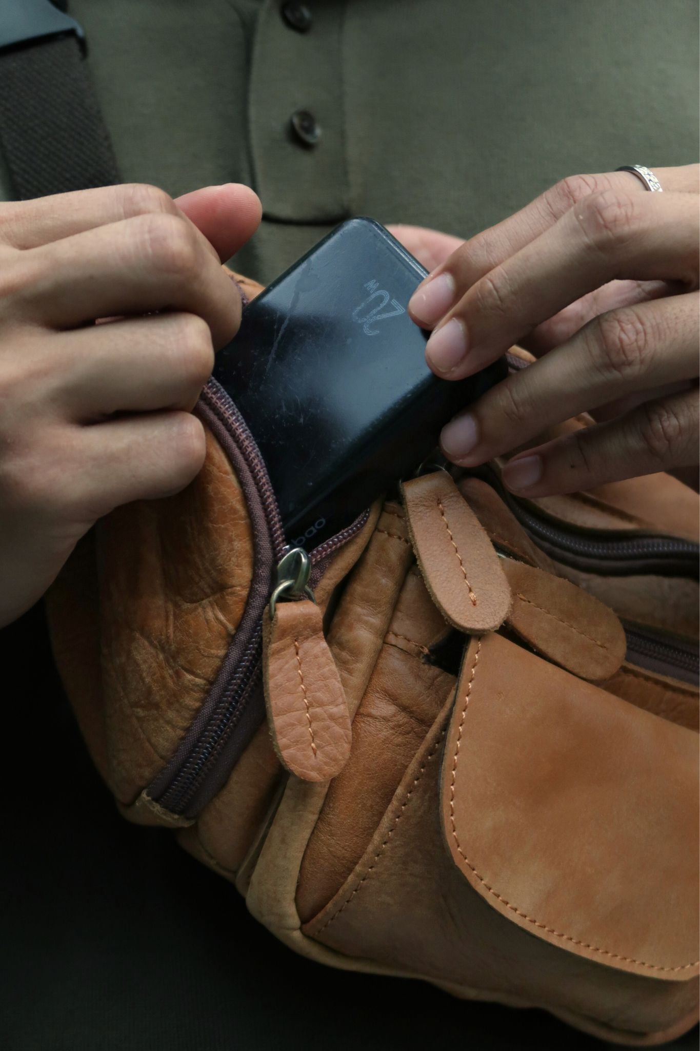 Vesny pouch design genuine cowhide leather waist/sling bag