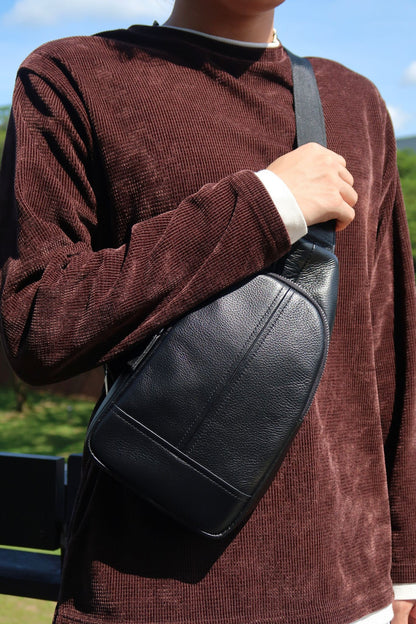 Seam design genuine cowhide leather fanny pack bag