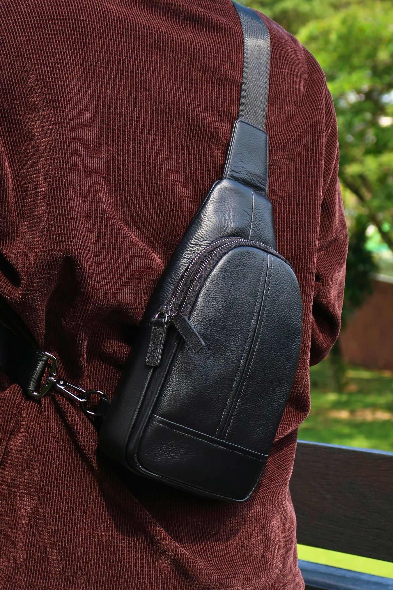 Seam design genuine cowhide leather fanny pack bag