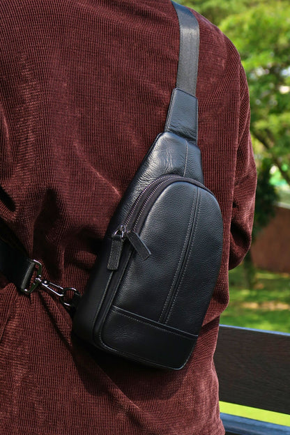 Seam design genuine cowhide leather fanny pack bag