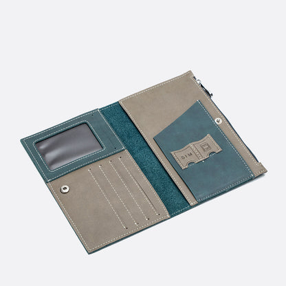 Genuine cowhide leather passport holder travel pouch with snap button