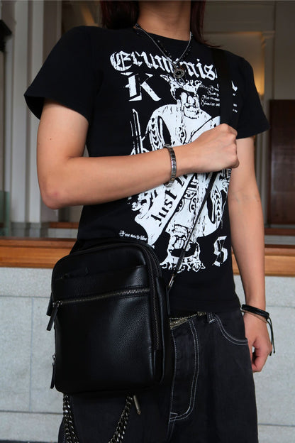 Zip design genuine cowhide leather sling bag