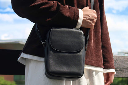 Flap design genuine cowhide leather sling bag