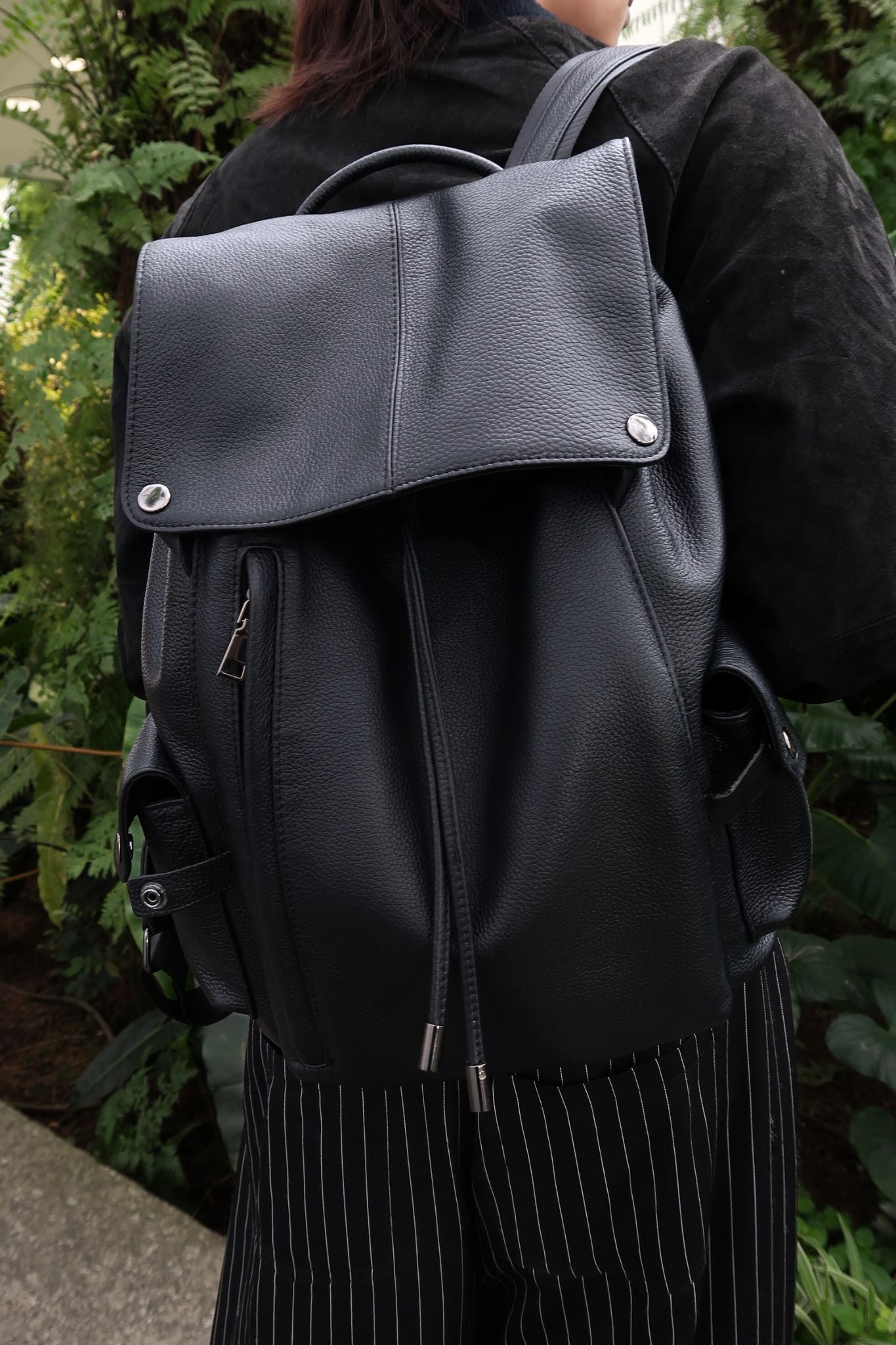 Drawstring flap design genuine cowhide leather backpack