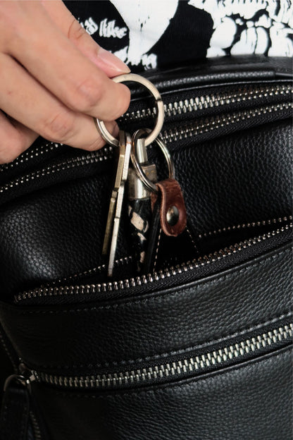 Zip design genuine cowhide leather sling bag