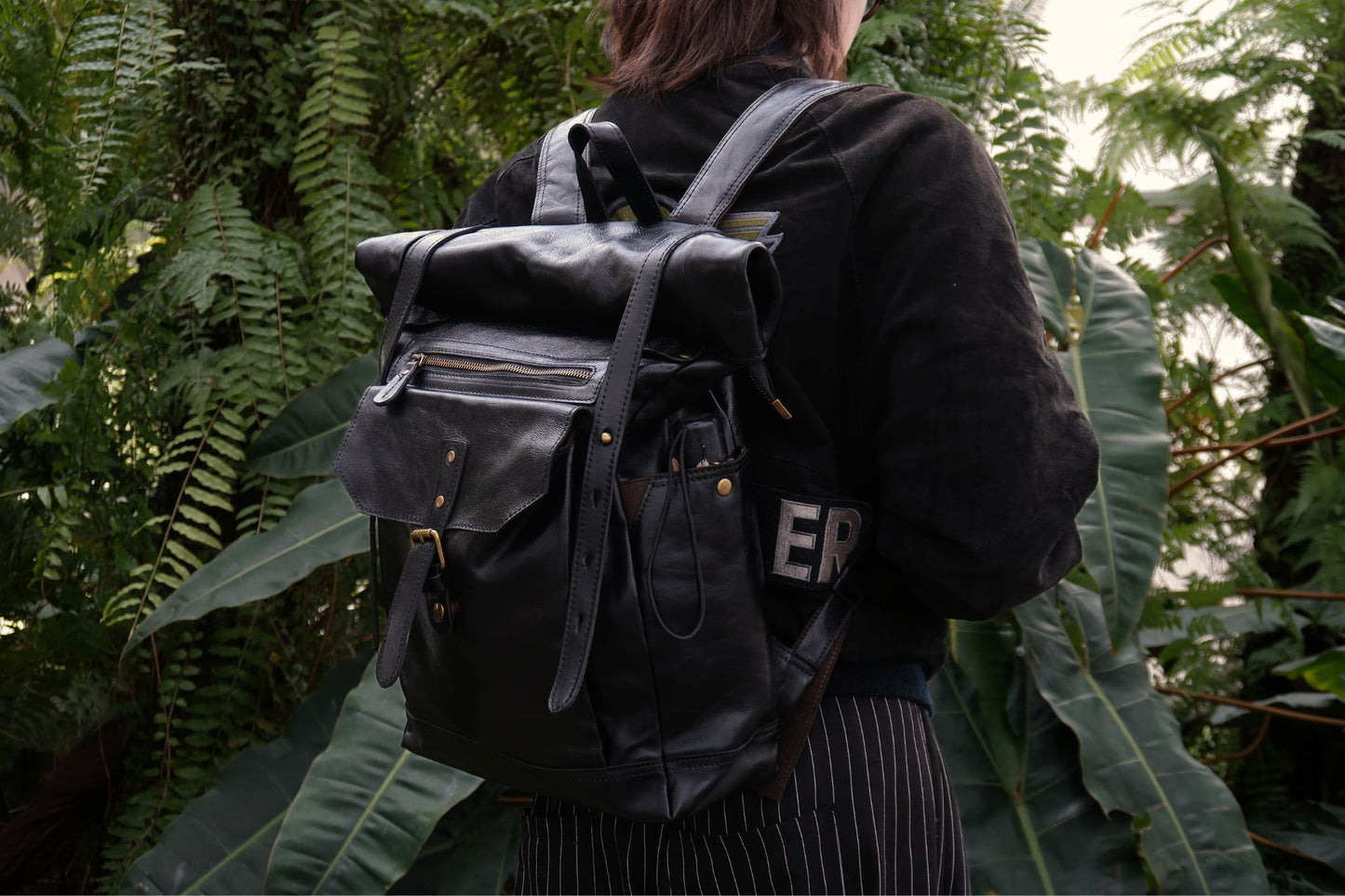 Torba design genuine cowhide leather roll top backpack