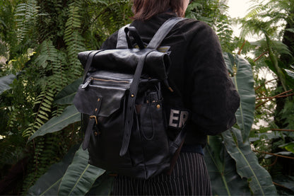 Torba design genuine cowhide leather roll top backpack