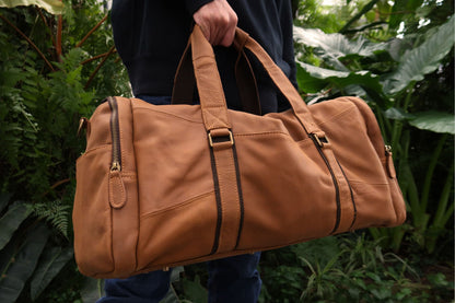 Genuine cowhide leather duffel travel bag