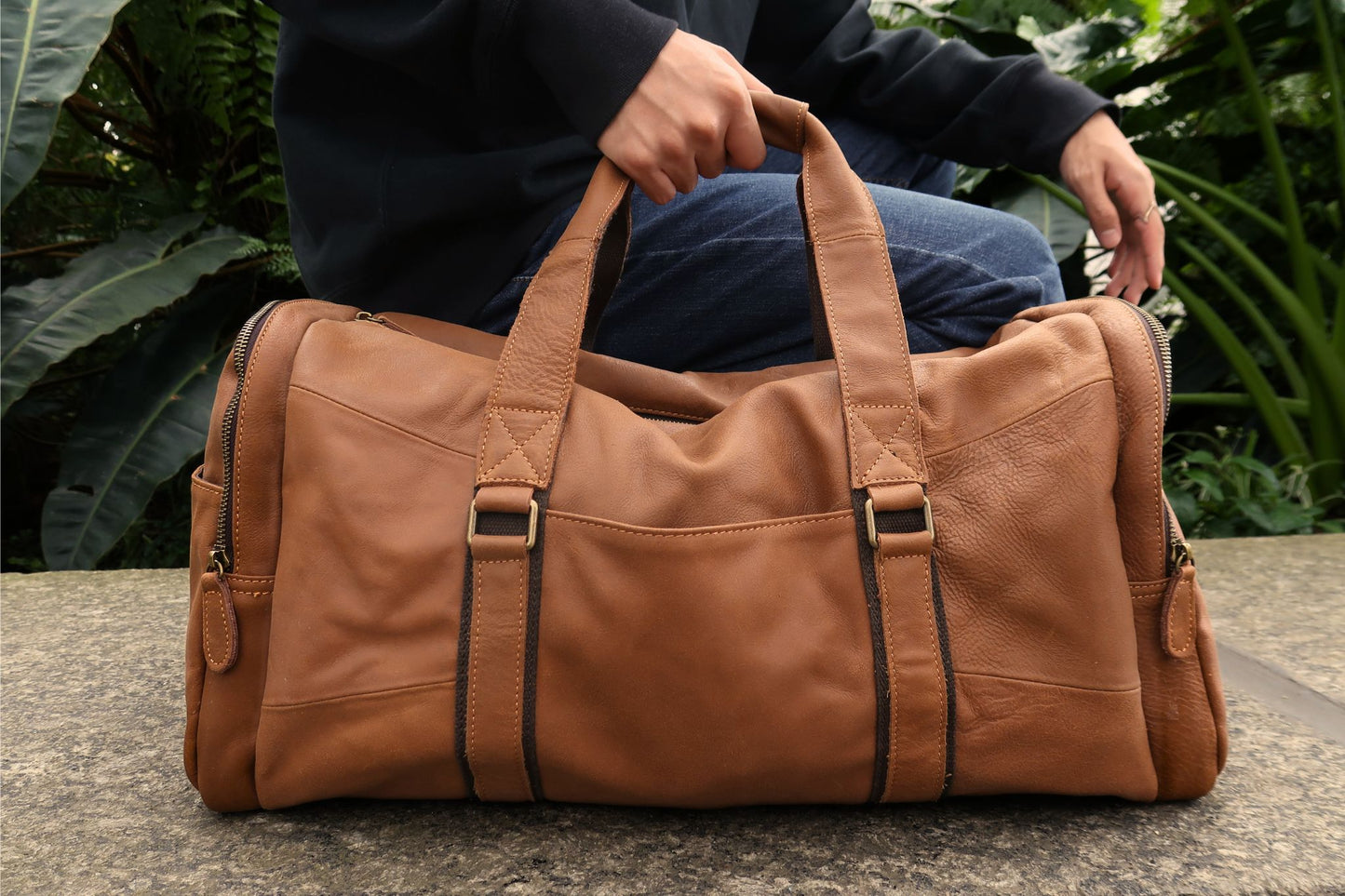 Genuine cowhide leather duffel travel bag