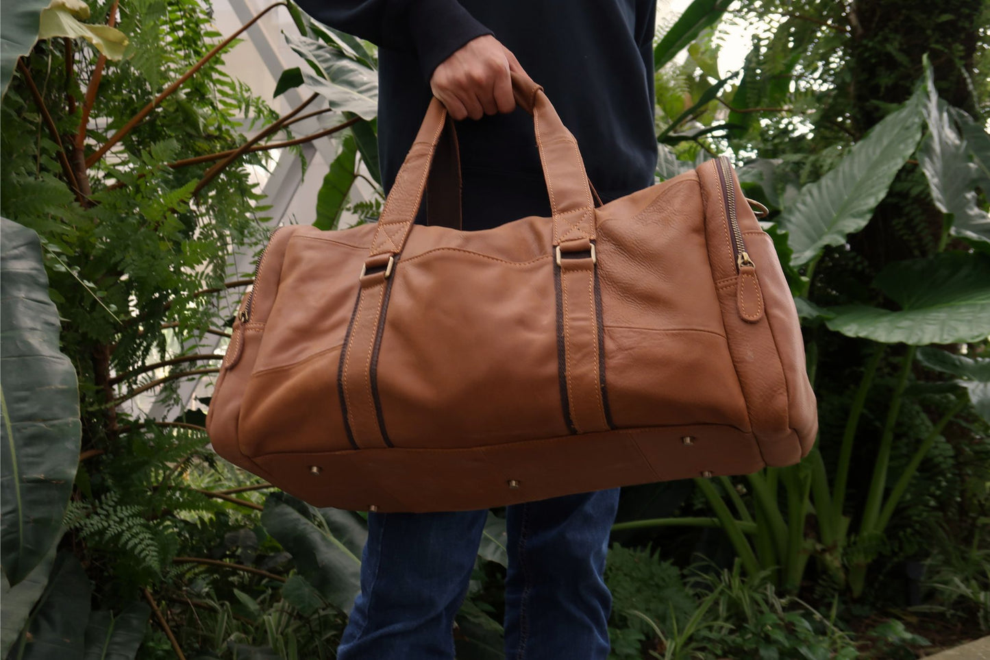 Genuine cowhide leather duffel travel bag