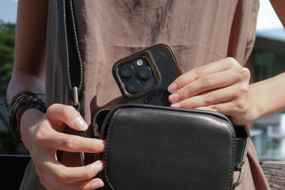 Flap design genuine cowhide leather sling bag