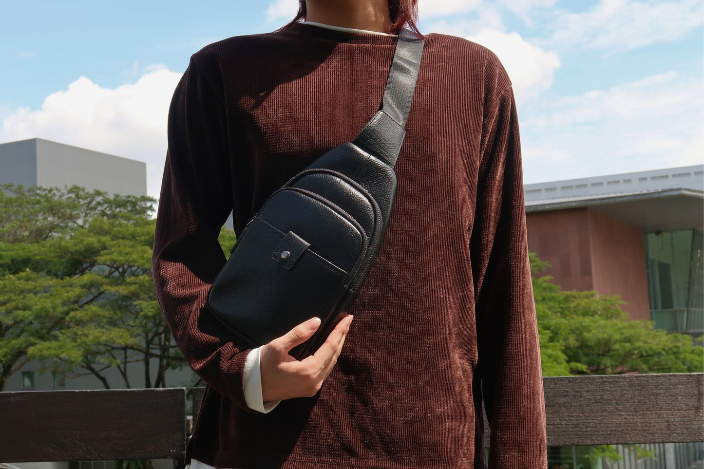 Snap design genuine cowhide leather fanny pack bag