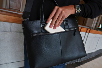 Lev design genuine cowhide leather slim briefcase with sling