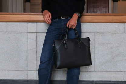 Lev design genuine cowhide leather slim briefcase with sling