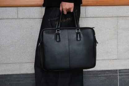 Triple zip design cowhide leather briefcase with sling