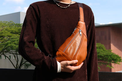 Geometry design genuine cowhide leather fanny pack bag