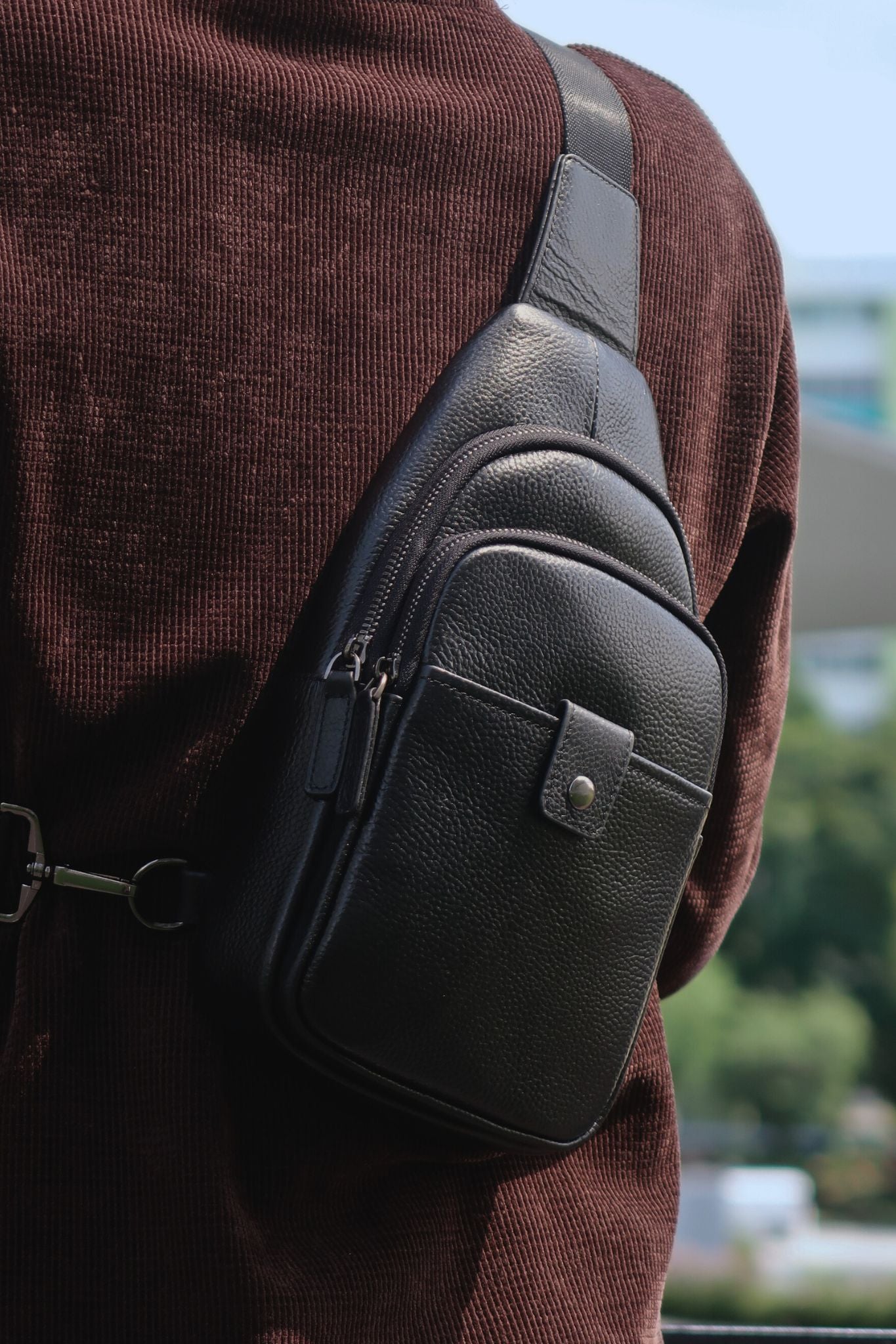 Snap design genuine cowhide leather fanny pack bag
