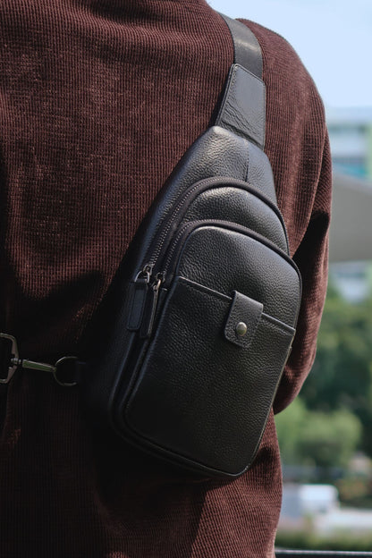 Snap design genuine cowhide leather fanny pack bag