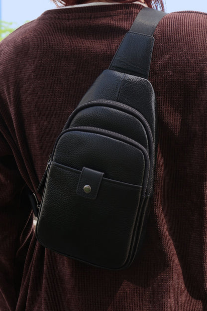 Snap design genuine cowhide leather fanny pack bag
