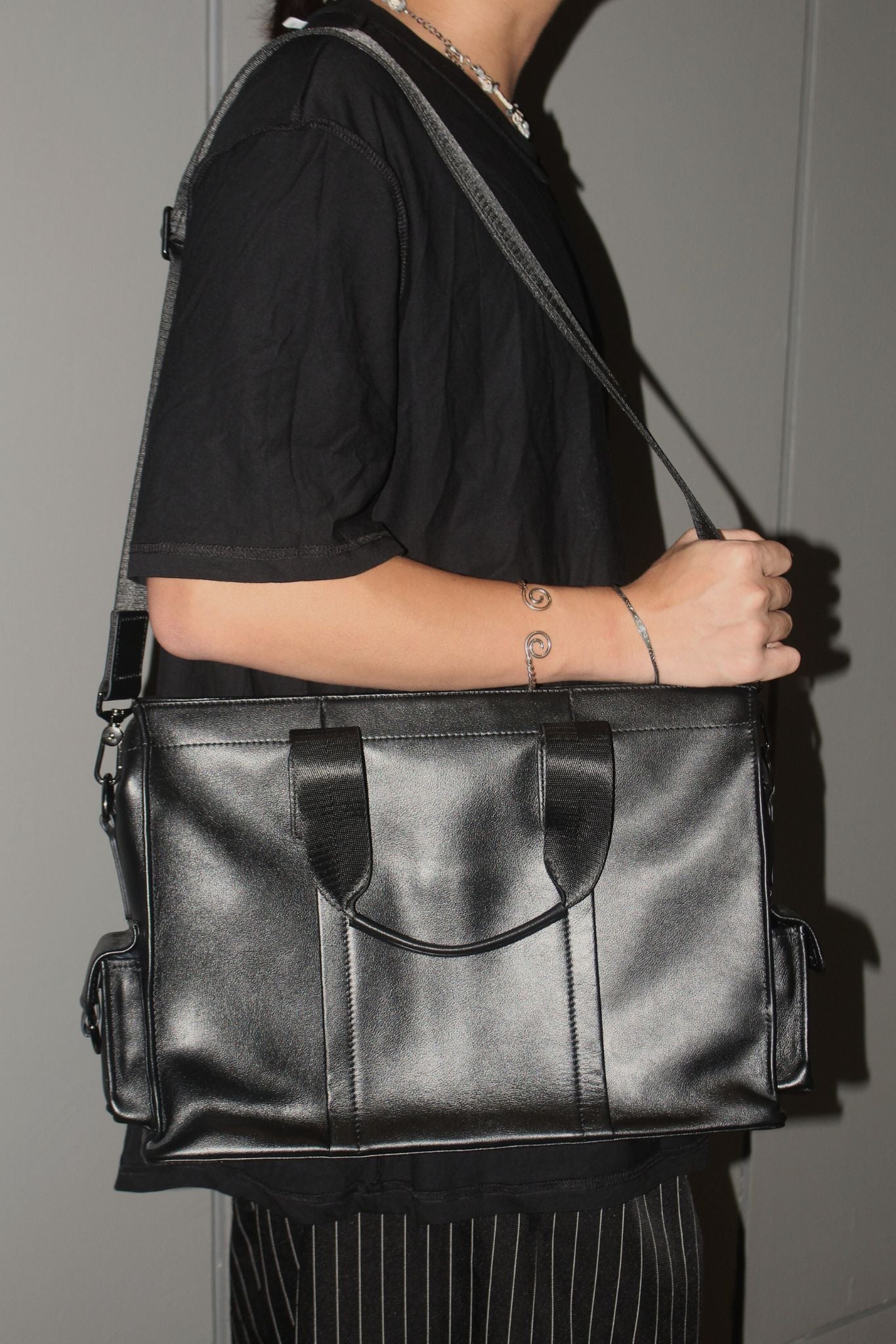 Potter design genuine cowhide leather briefcase with sling
