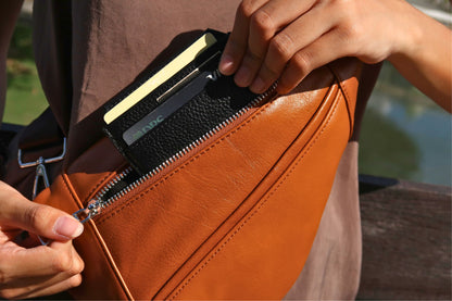 Geometry design genuine cowhide leather fanny pack bag
