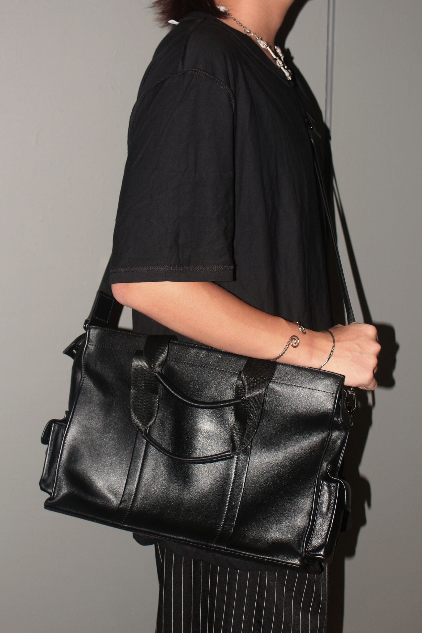 Potter design genuine cowhide leather briefcase with sling