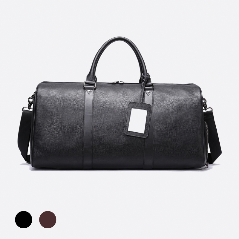 Barrel design genuine cowhide leather duffel travel bag