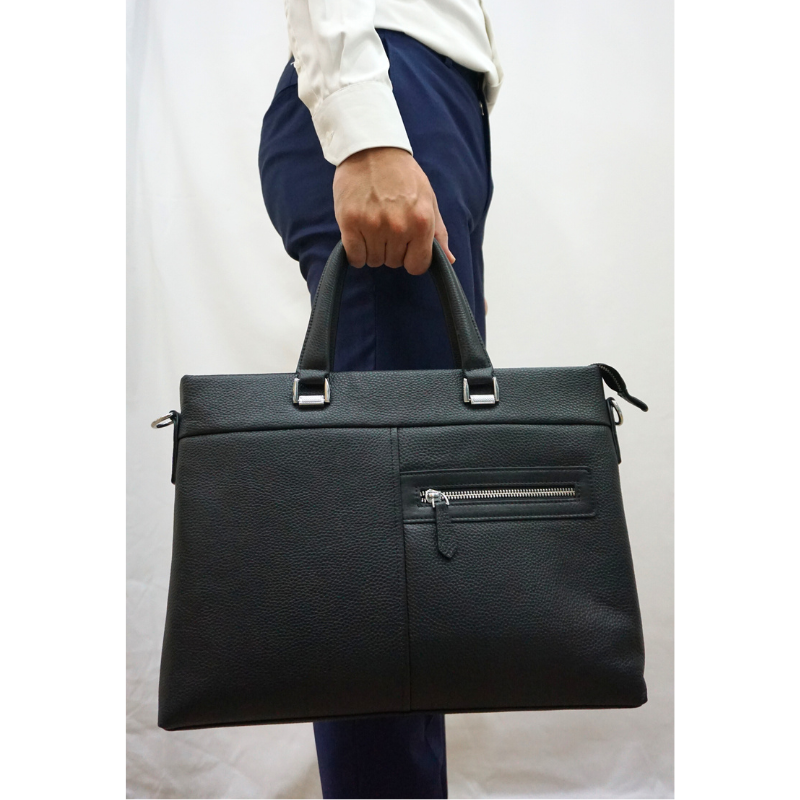 Multi zip design genuine cowhide leather slim briefcase with sling
