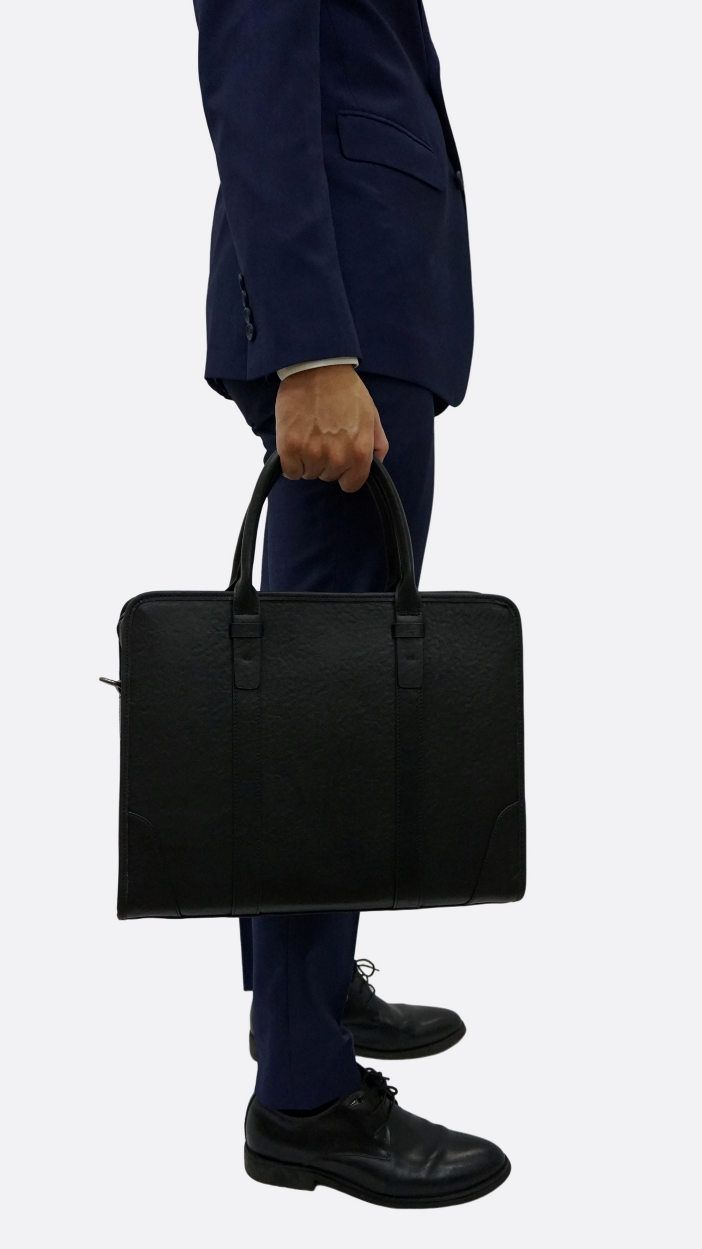 Double belt design genuine cowhide leather briefcase with sling