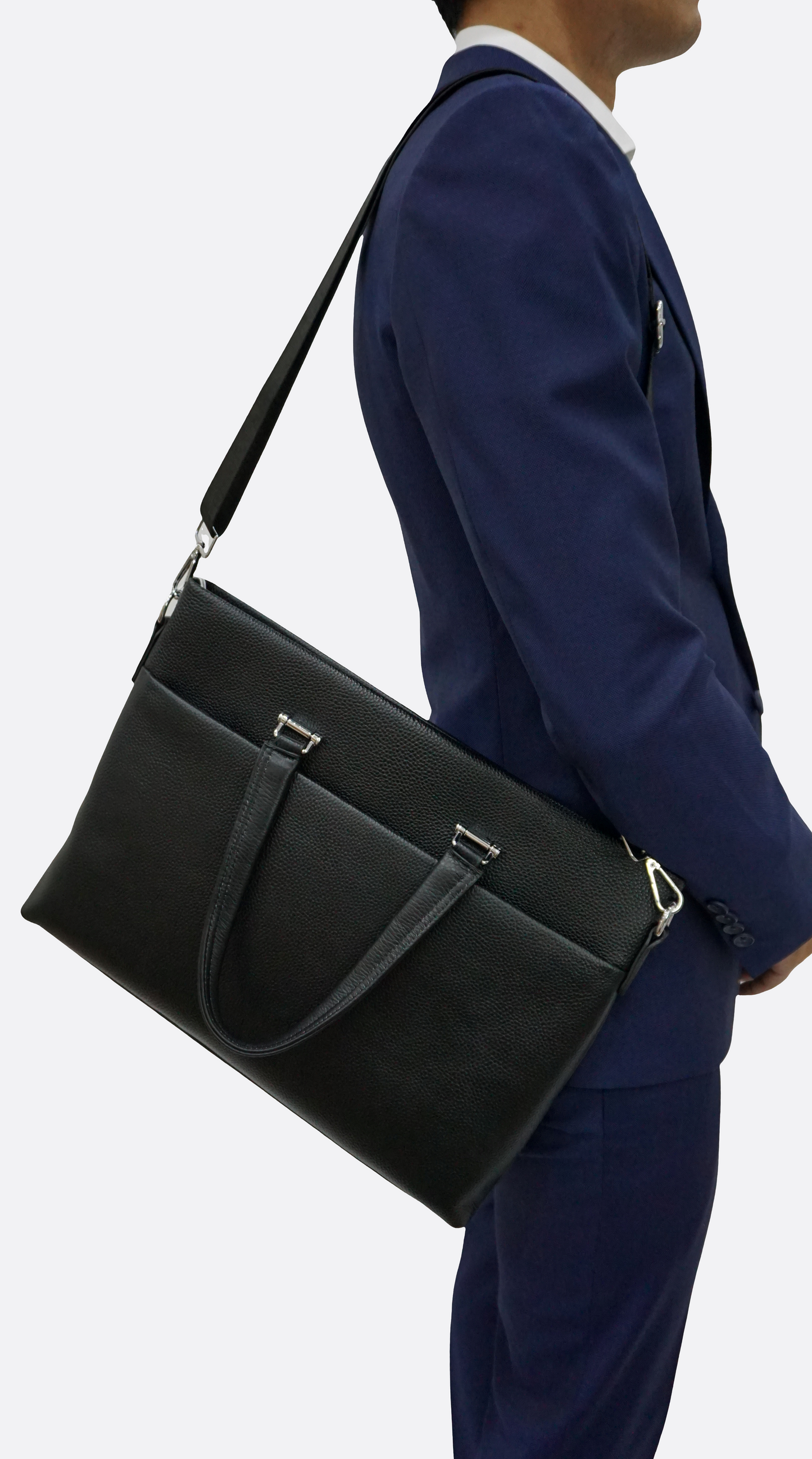 Marcel V2 design genuine cowhide leather slim briefcase with sling