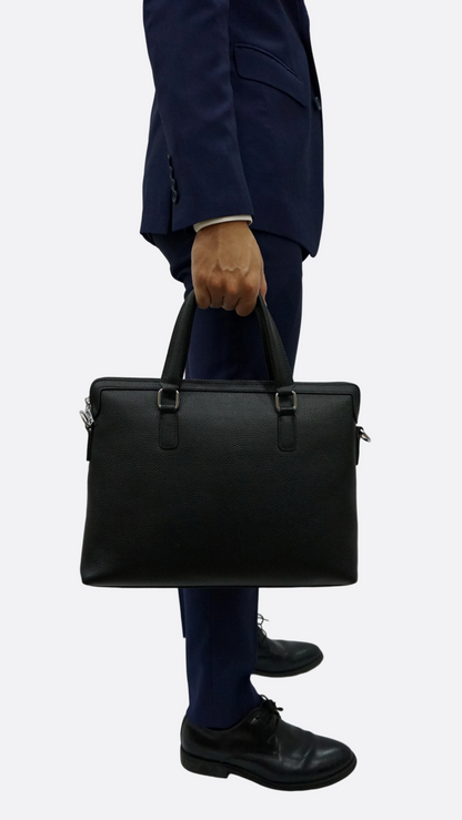 Lev V2 design genuine cowhide leather slim briefcase with sling