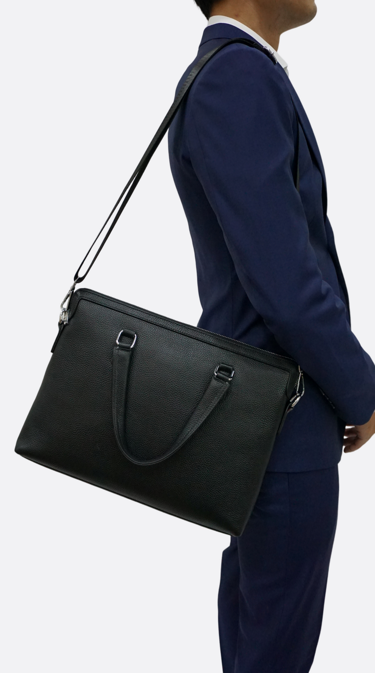 Lev V2 design genuine cowhide leather slim briefcase with sling
