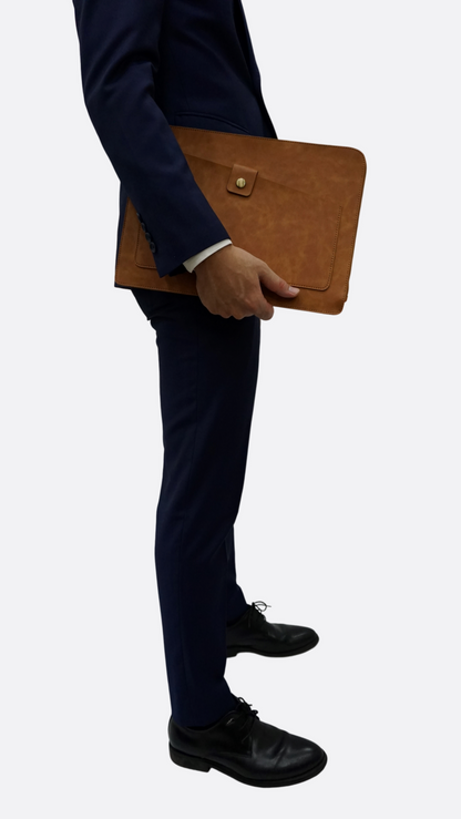 Snap design genuine cowhide leather clutch/laptop sleeve / laptop folio