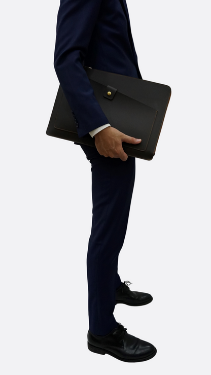 Snap design genuine cowhide leather clutch/laptop sleeve / laptop folio