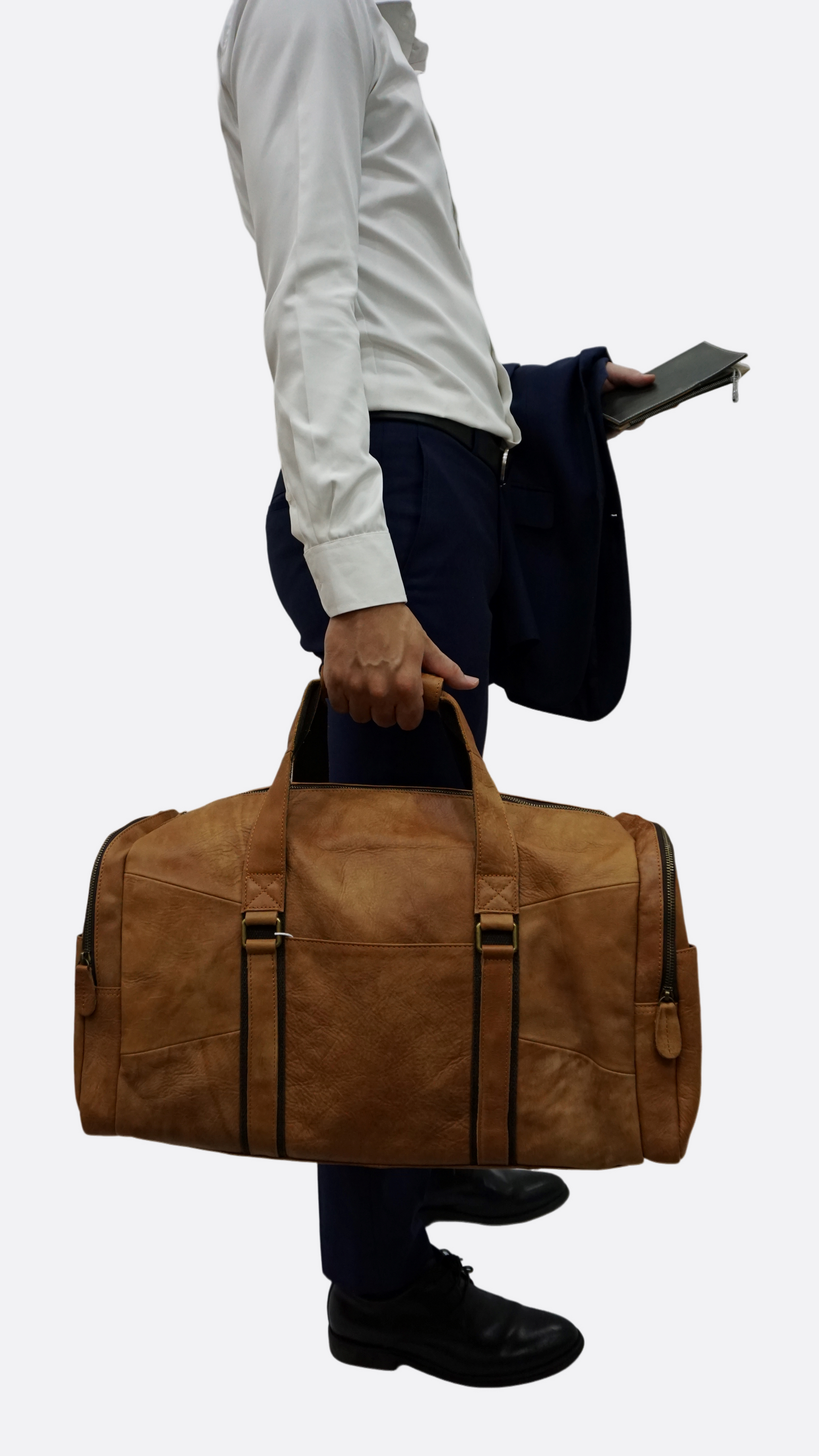 Genuine cowhide leather duffel travel bag