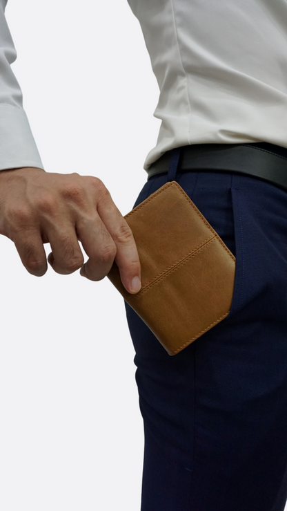 Genuine cowhide leather vertical flap wallet with additional card slot insert