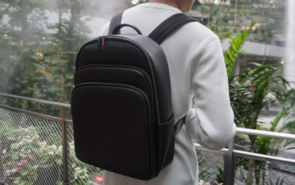 Crescent design genuine cowhide leather backpack with luggage/trolley sleeve