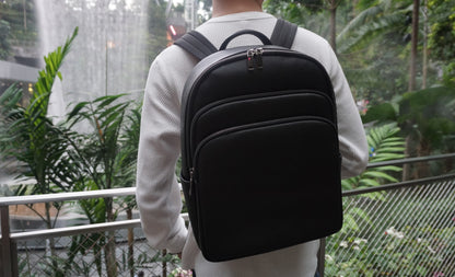 Crescent design genuine cowhide leather backpack with luggage/trolley sleeve