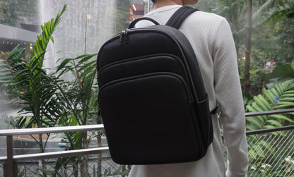 Crescent design genuine cowhide leather backpack with luggage/trolley sleeve