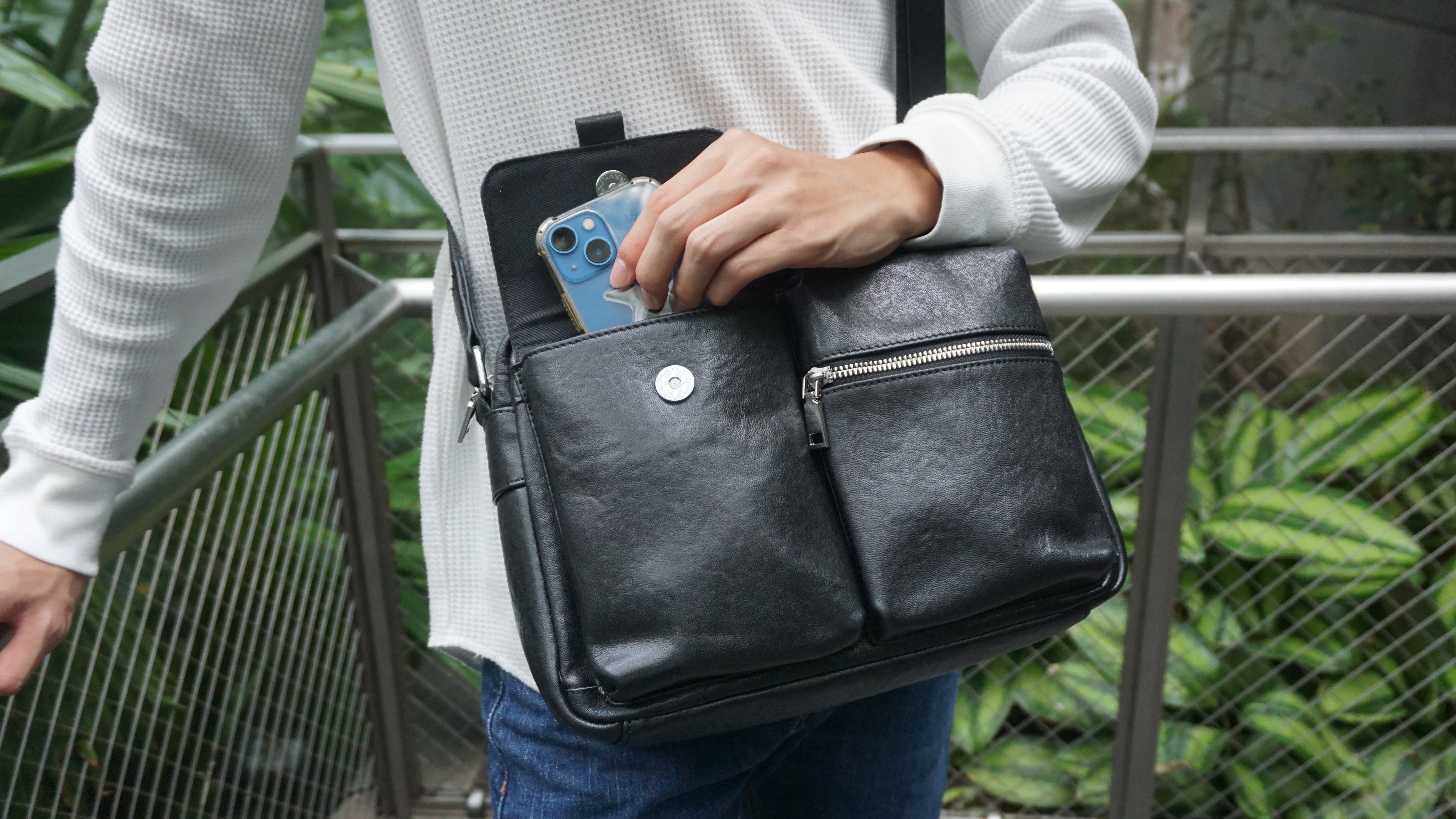Men's genuine cowhide leather sling bag - Davel V3 design by